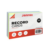 Pack of 100 Assorted Colour Ruled 8x5" Record Cards – Lined Study Index Cards for Notes, Revision