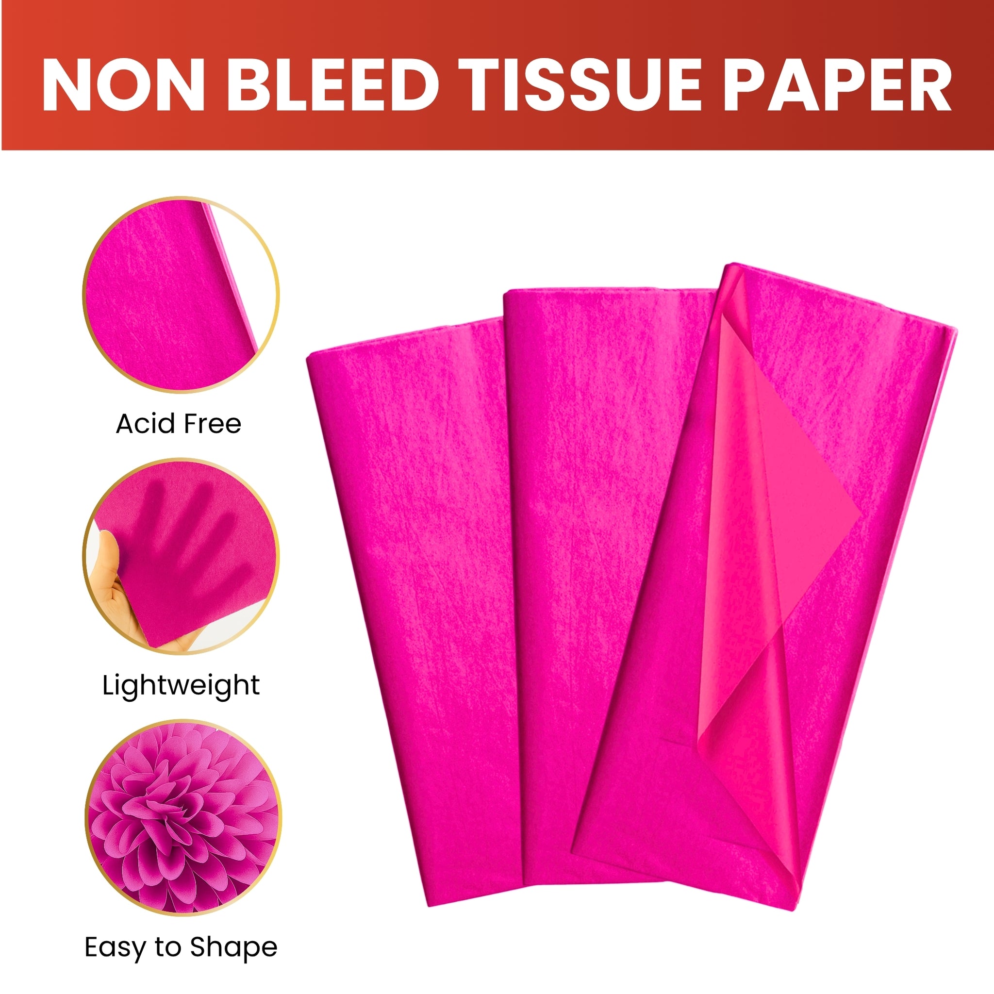 Pack of 10 Pink Acid Free 50 x 70cm Tissue Paper Sheets