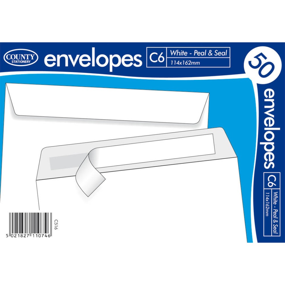 County Peel & Seal 50 Pack C6 Envelopes White (70gsm)
