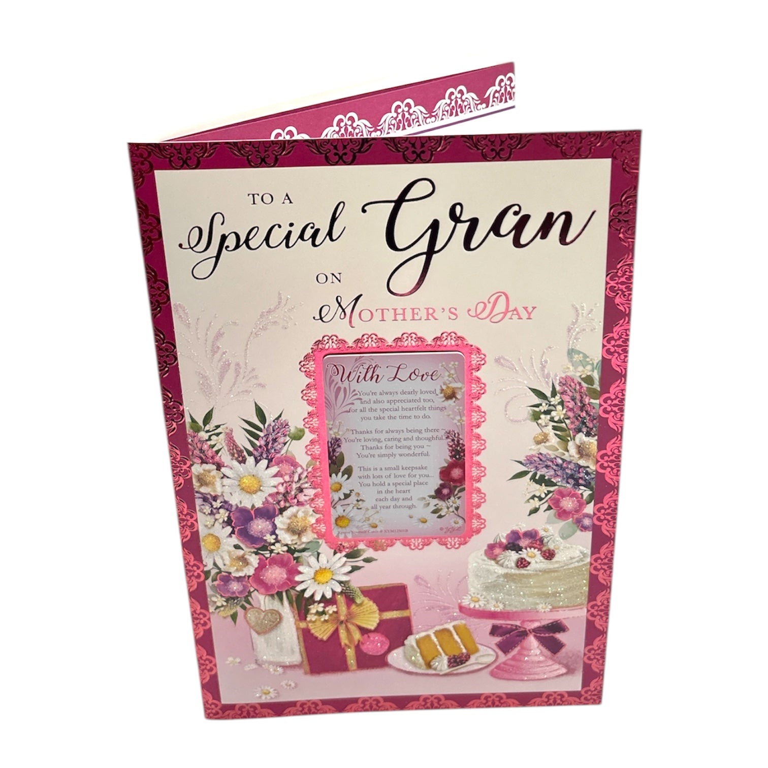 Gran Cake And Flowers Design Mother's Day Card with keepsakes