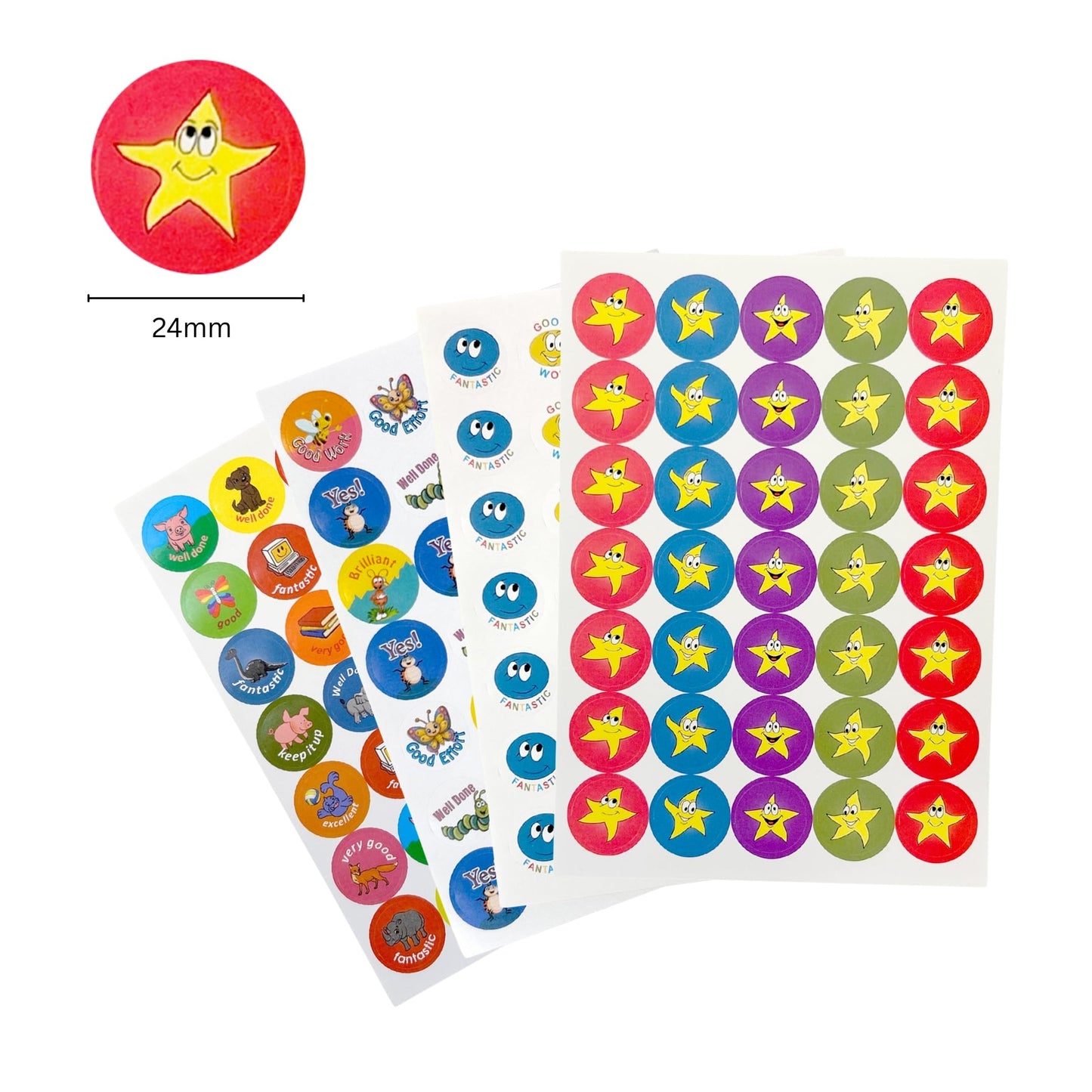 Pack of 420 Motivational Happy Stars 24mm Self-Adhesive Labels