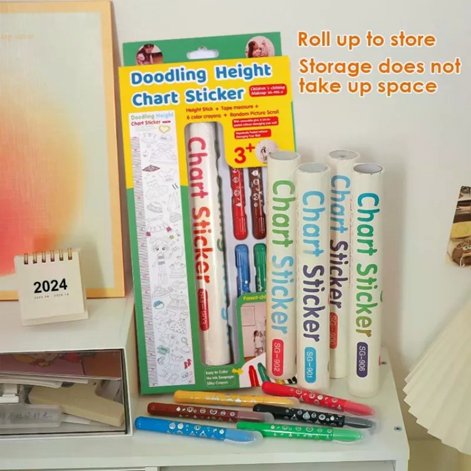 Doodling Height Chart Sticker And Picture Scroll with Removable Glue