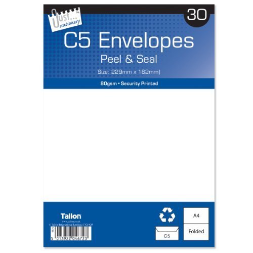 Tallon Just Stationery C5 Peel & Seal Envelopes - White (Pack of 30)