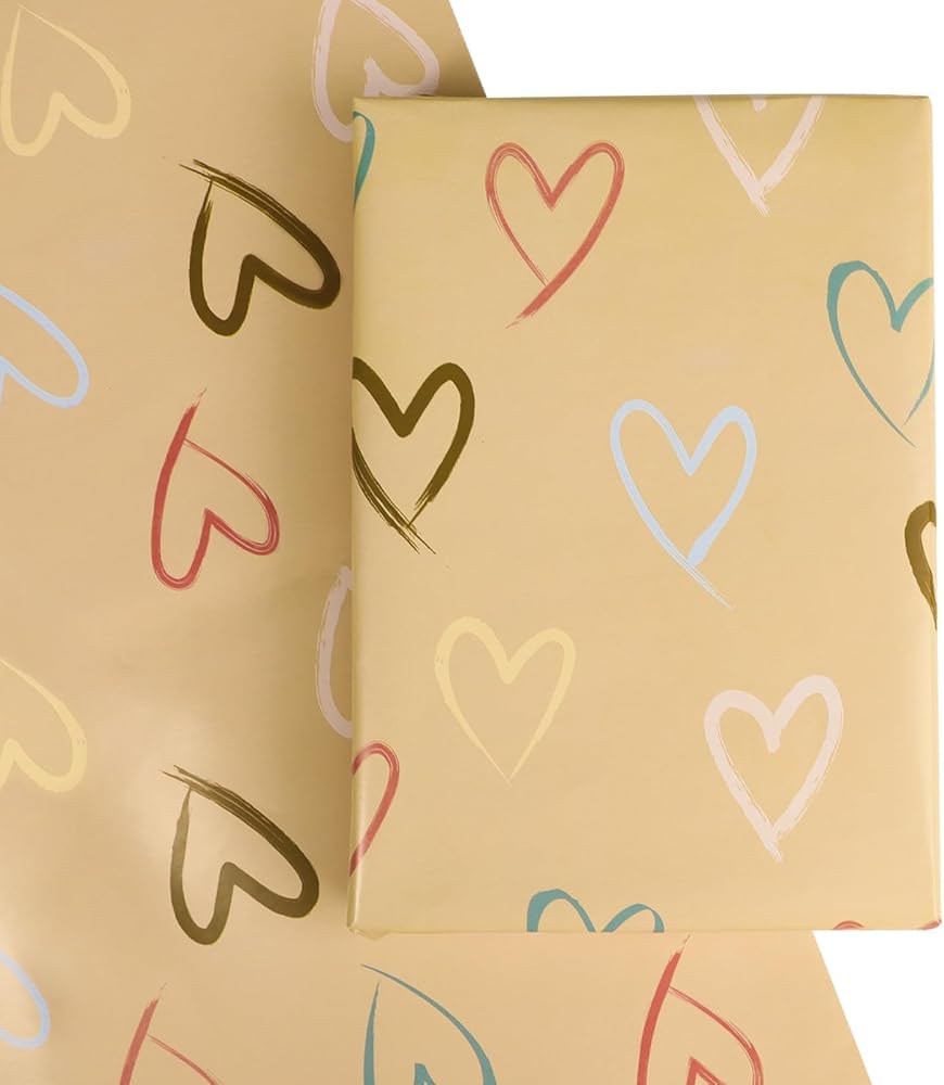 4 Sheets Wrapping Paper for Christmas Birthday Wedding Anniversary Valentines Colourful Love Hearts 