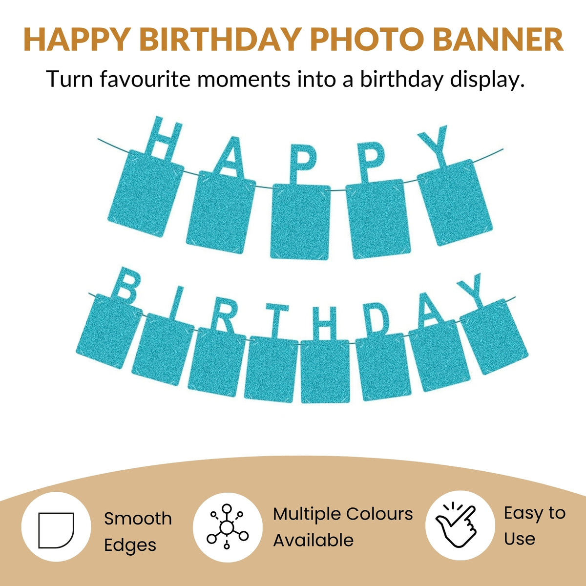 Glitter Blue Photo Insert HAPPY BIRTHDAY Banner with Ribbon