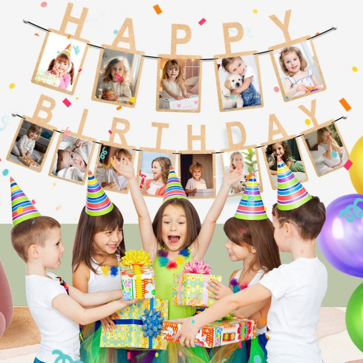Glitter Purple Photo Insert HAPPY BIRTHDAY Banner with Ribbon