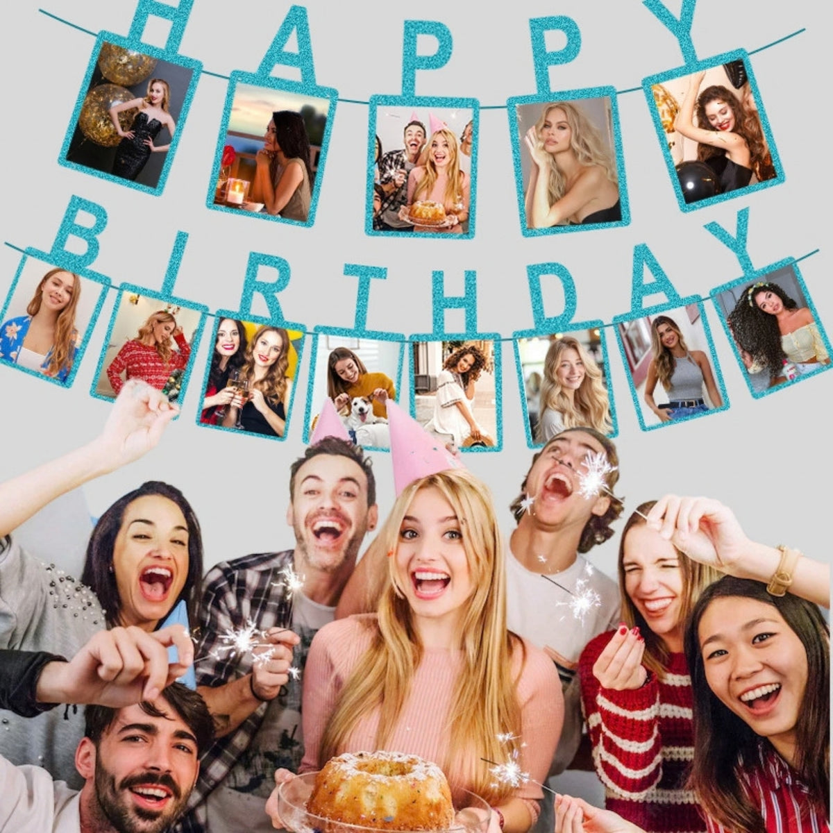 Pink Photo Insert HAPPY BIRTHDAY Banner with Ribbon