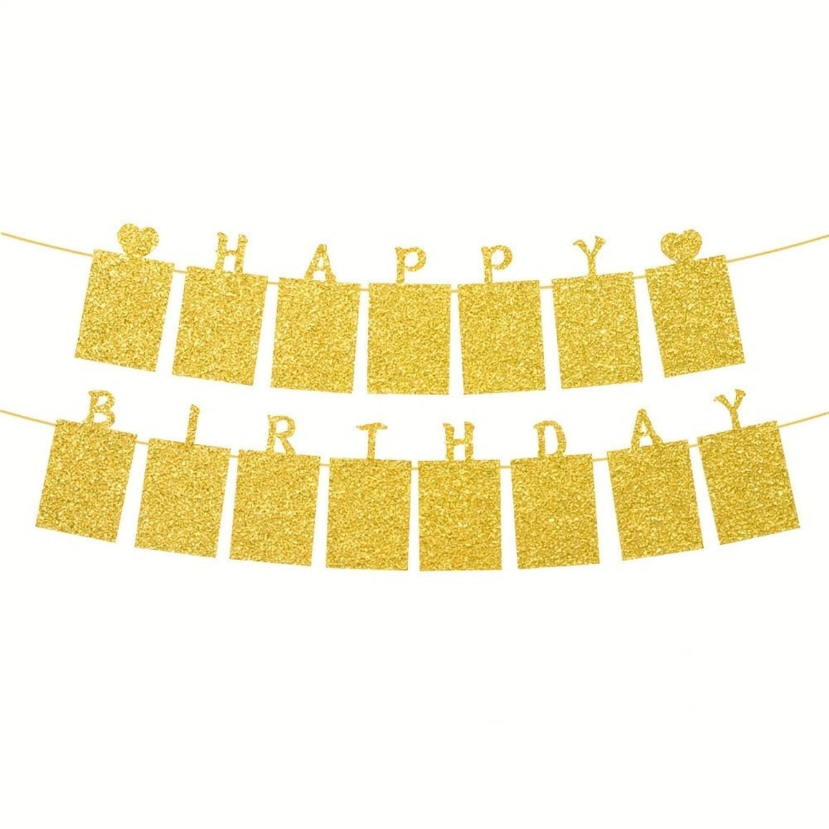 Glitter Gold Photo Insert HAPPY BIRTHDAY with Hearts Banner with Ribbon