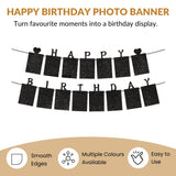 Glitter Black Photo Insert HAPPY BIRTHDAY with Hearts Banner with Ribbon