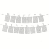 Glitter Silver Photo Insert HAPPY BIRTHDAY with Hearts Banner with Ribbon