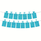 Glitter Blue Photo Insert HAPPY BIRTHDAY with Hearts Banner with Ribbon