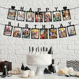 Glitter Black Photo Insert HAPPY BIRTHDAY with Hearts Banner with Ribbon