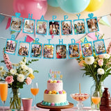 Glitter Blue Photo Insert HAPPY BIRTHDAY with Hearts Banner with Ribbon