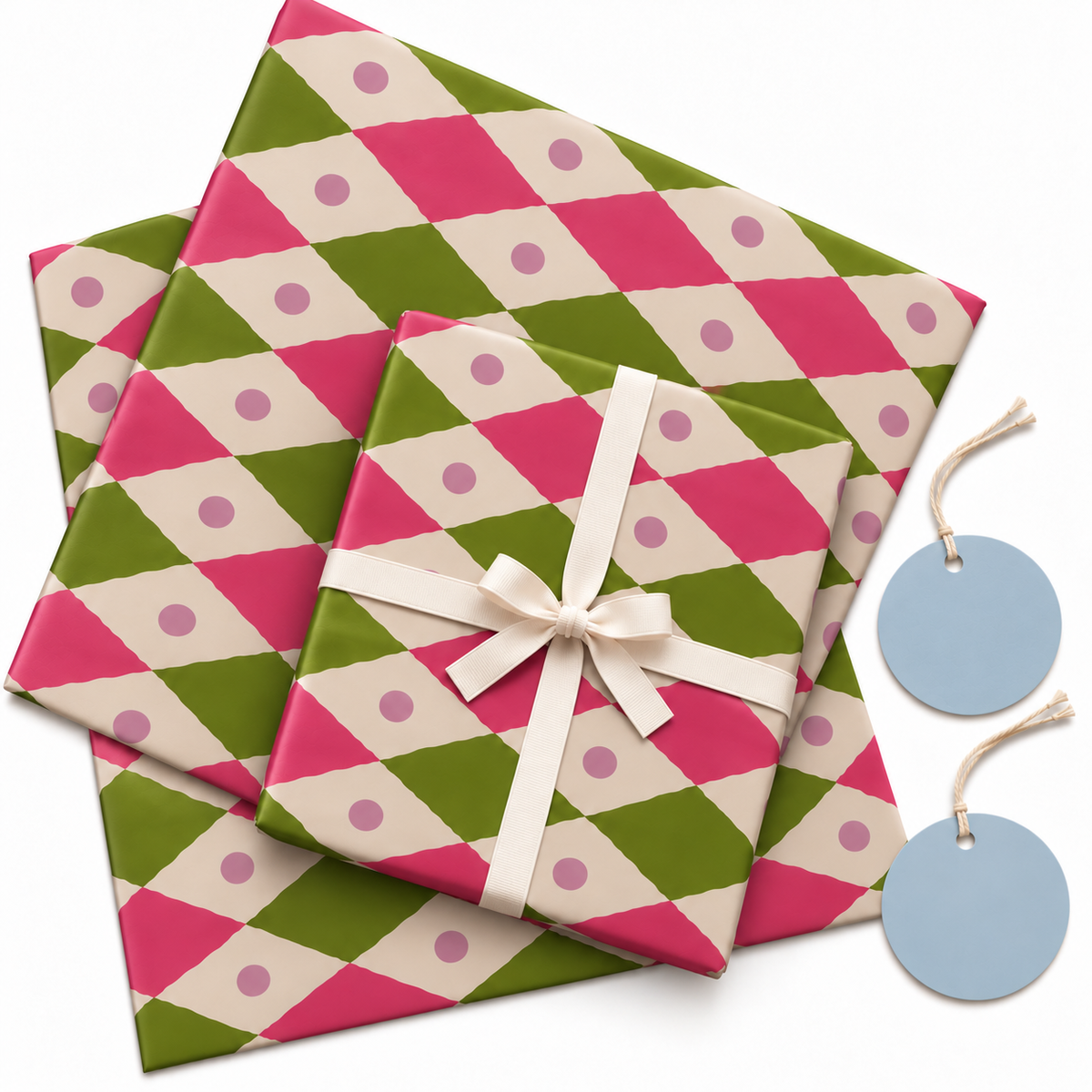 Pack of 2 Spring Diamonds Design 50 x 70 cm Gift Wrap Sheets with 2 Tags - Christmas Birthdays Kids Party Holiday Gifting