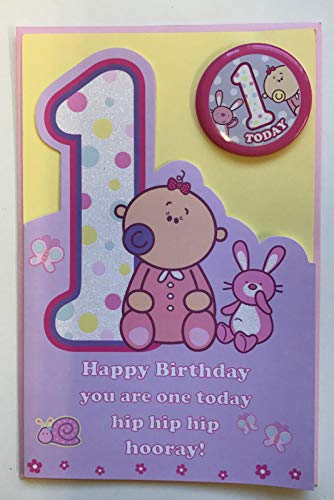 Age 1 Girls Birthday Card with Badge 
