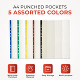 Pack of 25 A4 Punched Pockets with Assorted Coloured Reinforced Strip
