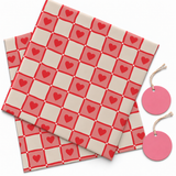 Pack of 2 Heart Squares Design 50 x 70 cm Gift Wrap Sheets with 2 Tags - Valentine’s Mother's Day Birthdays Everyday Celebrations