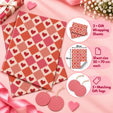 Pack of 2 Valentine Mosaic Design 50 x 70 cm Gift Wrap Sheets with 2 Tags - Valentine’s Mother's Day Birthdays Everyday Celebrations