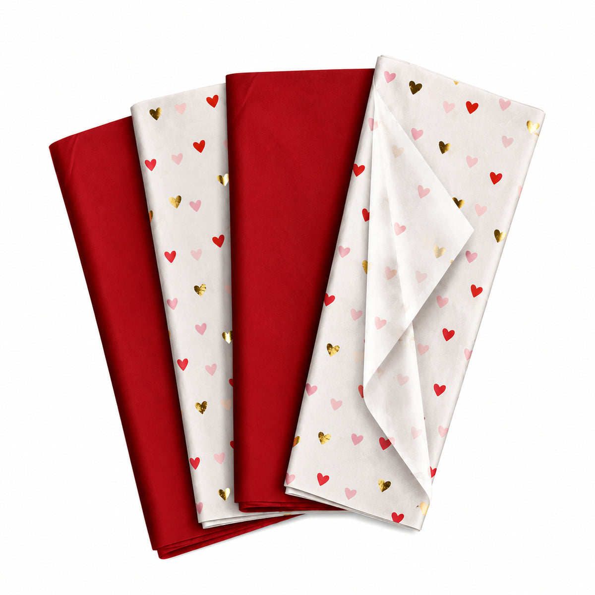 Pack of 8 Valentine Elegance Hearts Luxury Red Foil Design & Plain Red 50 x 70 cm Tissue Sheets - Christmas Valentine's Wedding Birthday