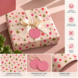Pack of 2 Tinny Heart Toss Design 50 x 70 cm Gift Wrap Sheets with 2 Tags - Valentine’s Day Christmas Romantic Occasions Birthdays