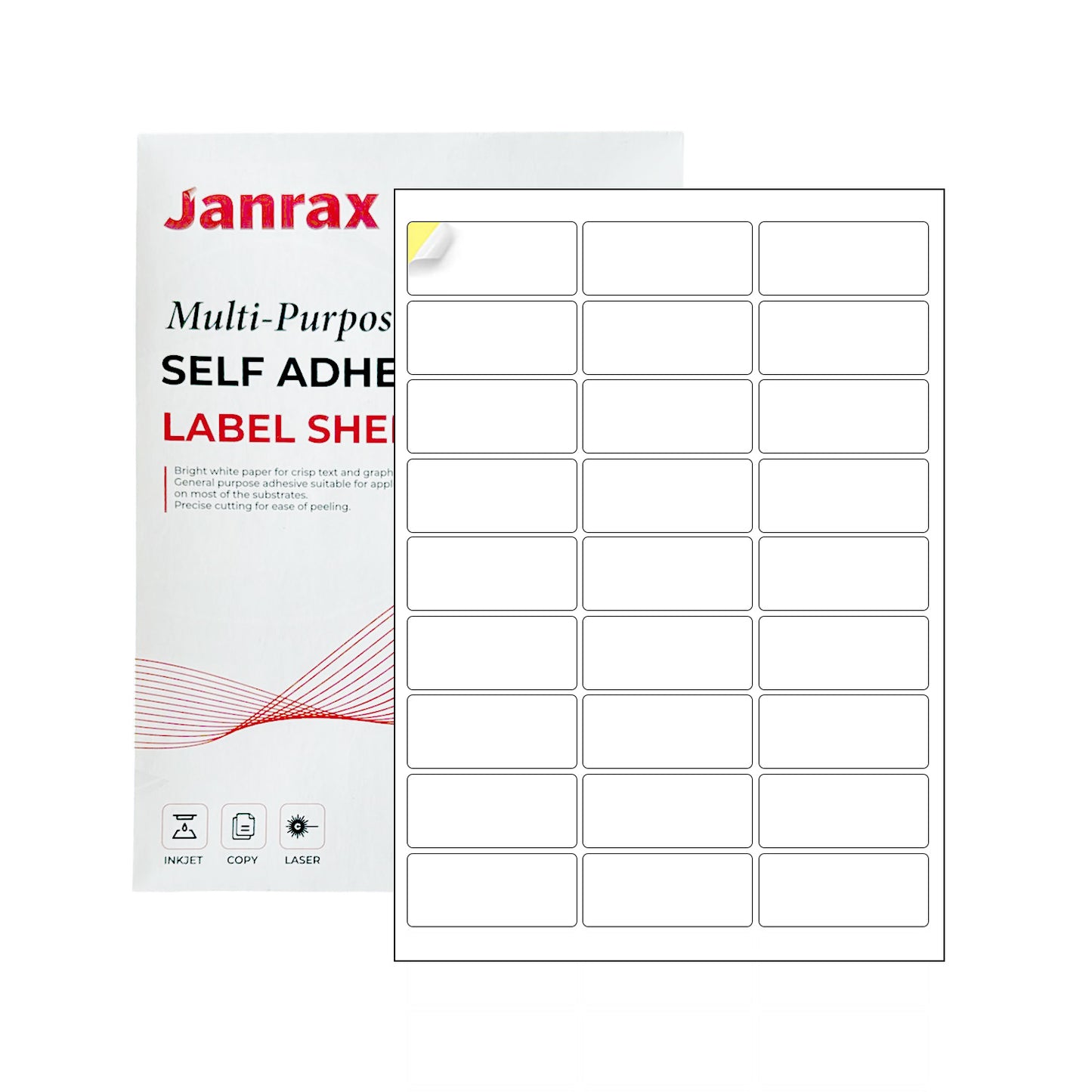 Pack of 2700 White 63.5x29.6mm Self Adhesive Labels (27 Labels per A4 Sheet)