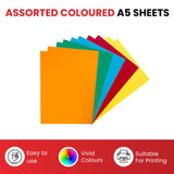 Pack of 100 A5 Assorted Primary Coloured Paper 75gsm Sheets