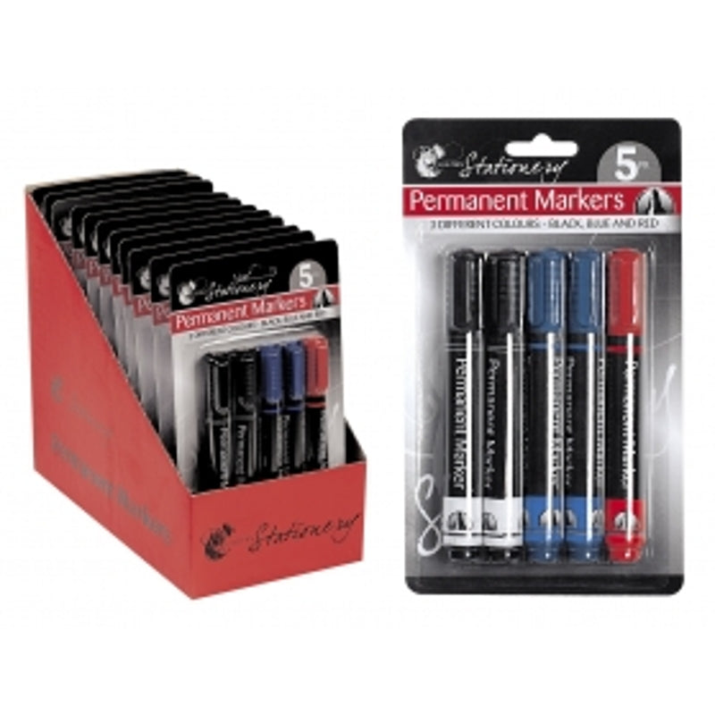 5 Pack Permanent Markers - Blue Black & Red {DC}