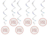 Pack of 6 32" Glitz Rose Gold Hanging Swirls "Happy Birthday"