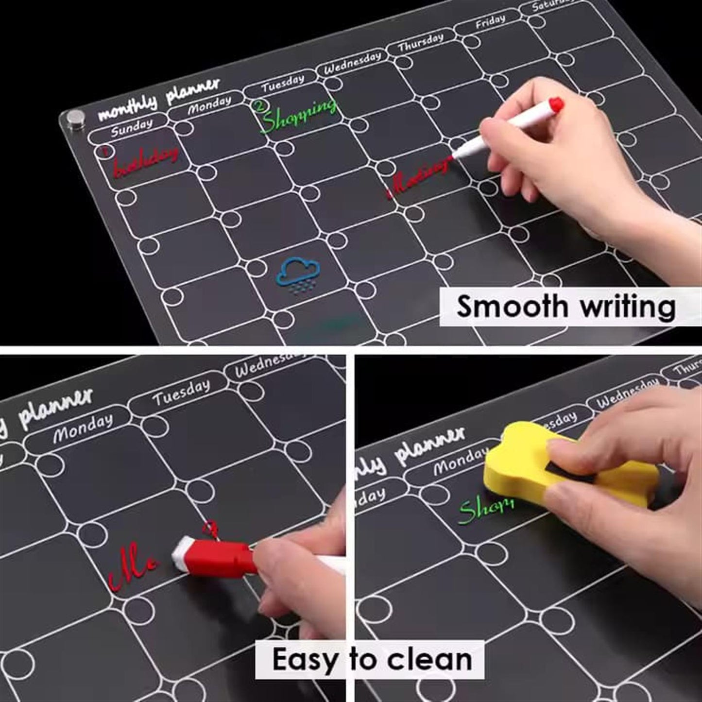 Glass Dry Erase Magnet Whiteboard Monthly Calendar Planner for Refrigerator 40×30×0.3 cm