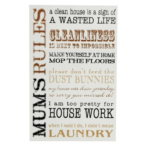 MDF Mum's Life Rules Wall Plaque , Christmas, Birthday, Anytime Gift