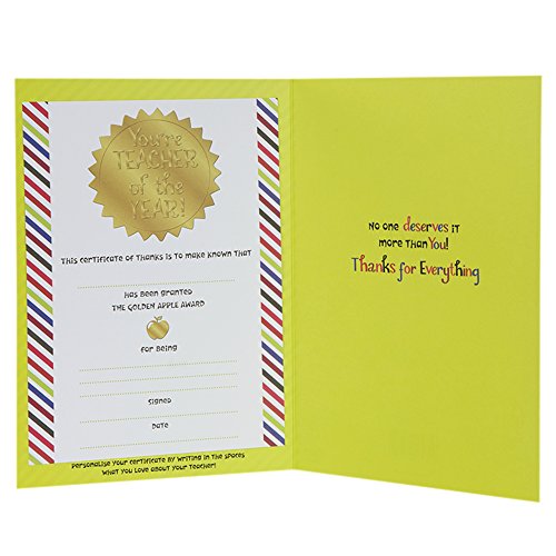 Thank You Card for Teacher 'Of The Year Certificate' 