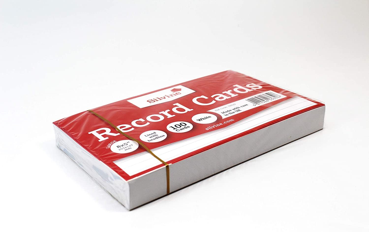 Pack of 100 Ruled White Record Cards 8x5" (203 x 127mm)