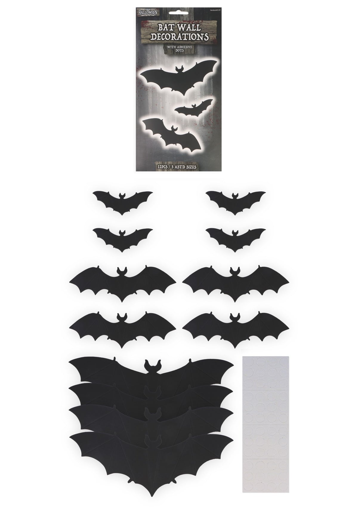 Pack of 12 Halloween Bat Wall Decorations with Adhesive Dots