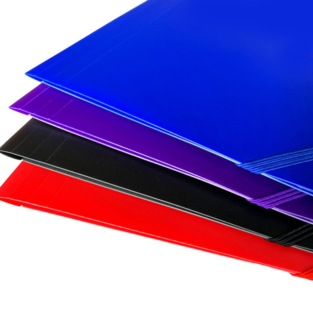 Pack of 12 A4 Assorted Colour 3 Flap Folders with Elasticated Closure