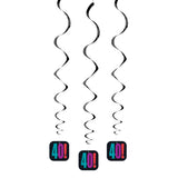 Pack of 3 26" Age 40 Birthday Cheer Hanging Swirl Decorations