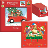 Pack of 10 Festive Canine Design Square Christmas Cards With Envelopes