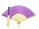 Purple Fabric Hand Held Bamboo Wooden Fan