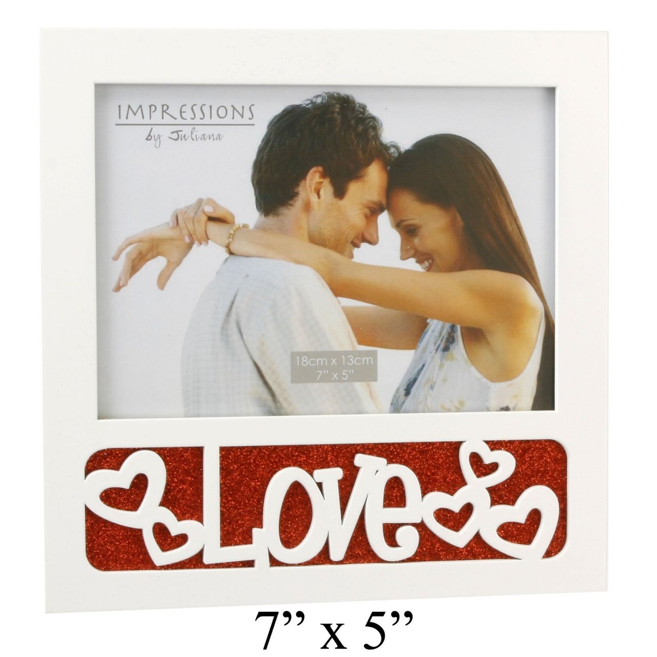 Juliana White Wooden Cut Out Glitter 5" x 7" Frame Red Love