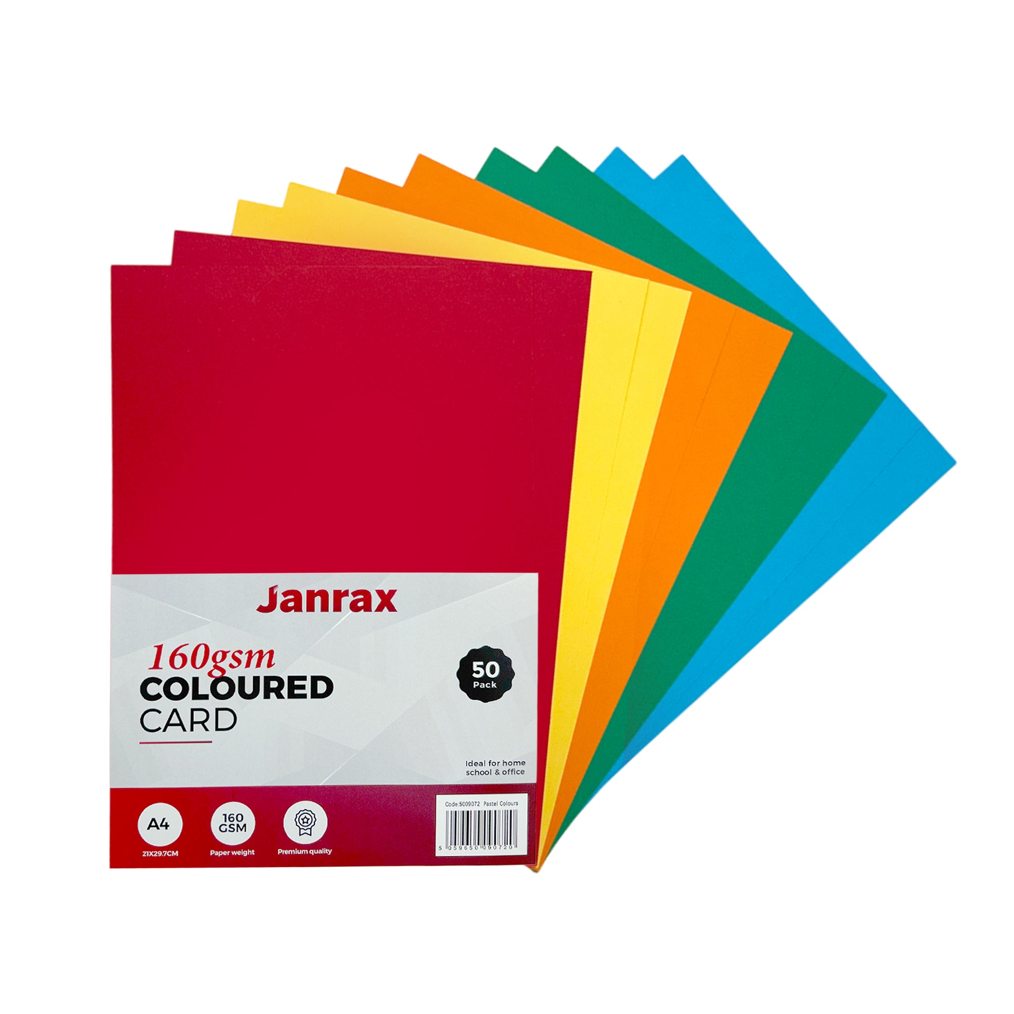 Pack of 50 A4 Assorted Primary Coloured Card 160gsm Sheets