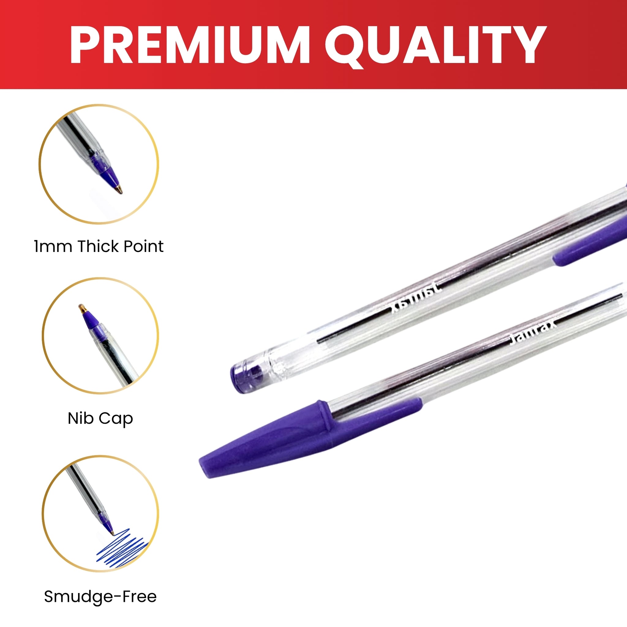Box of 50 Blue Ballpoint Pens Smooth Glide by Janrax