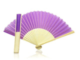 Purple Fabric Hand Held Bamboo Wooden Fan