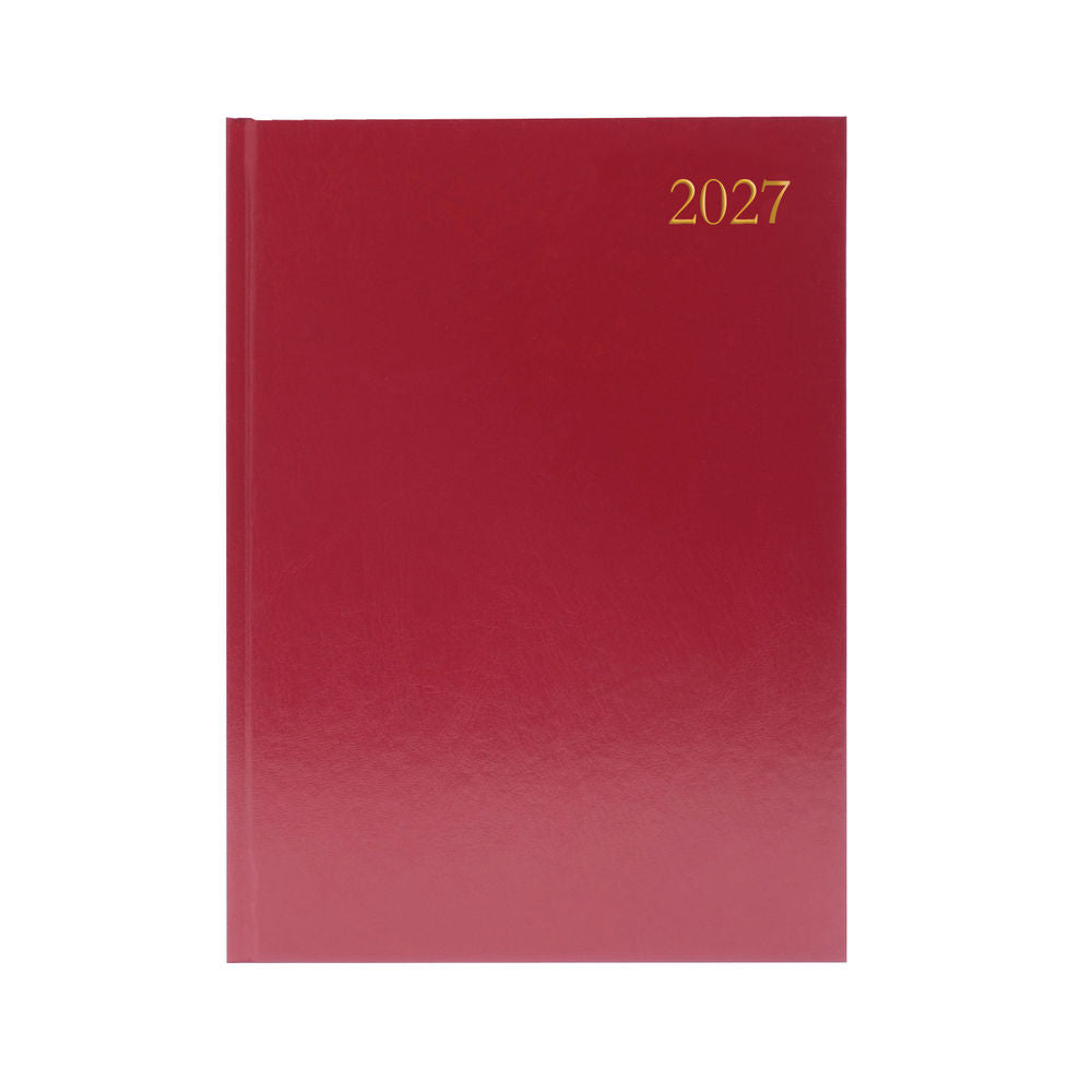 2027 A4 Day Per Page Burgundy Desk Diary KFA41BG27