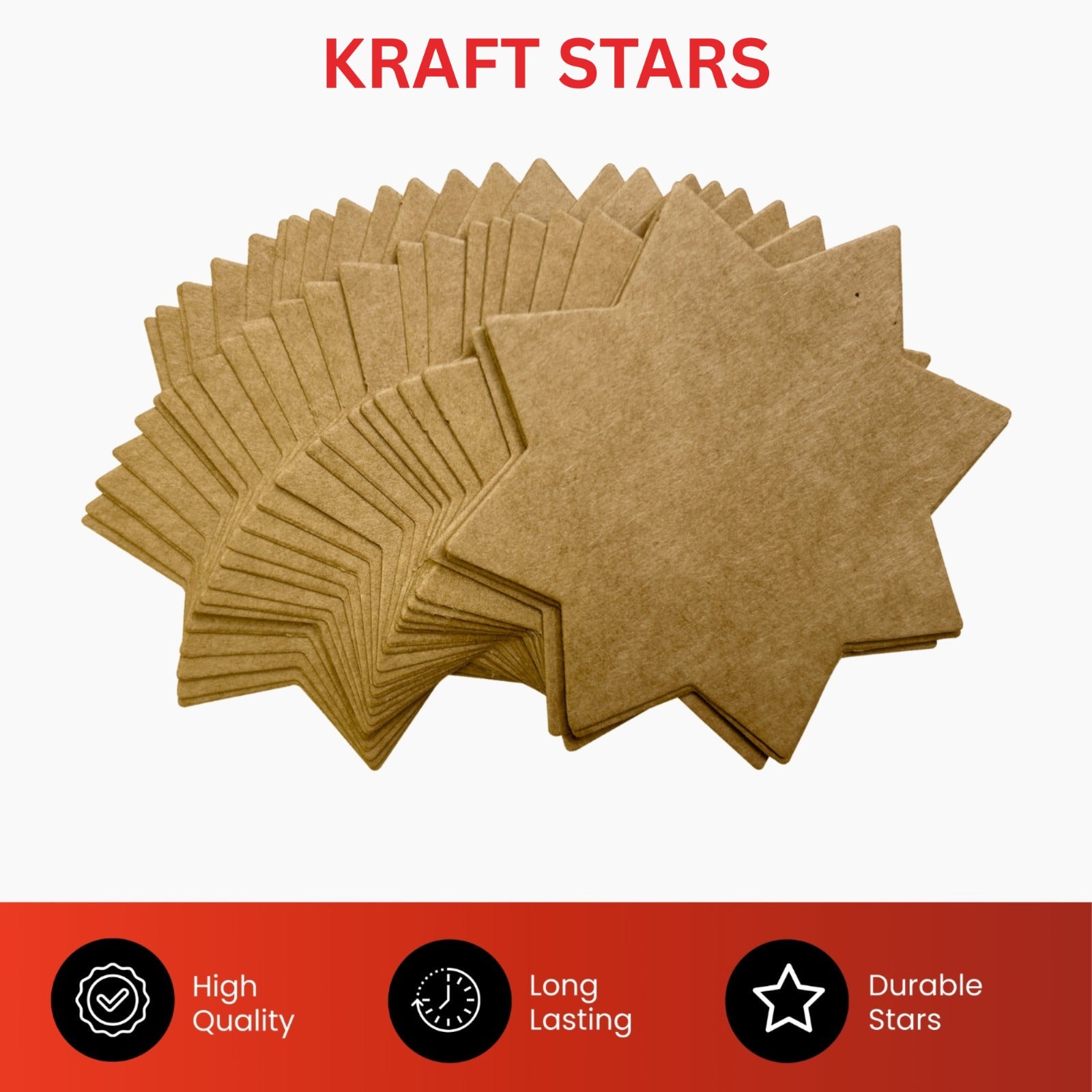 Pack of 100 Brown Kraft Stars 42 x 42mm