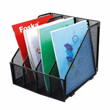 4 Compartments File Organizer Black Desktop Magazine Holder Rack 31.5 x 26 x 29.5 cm