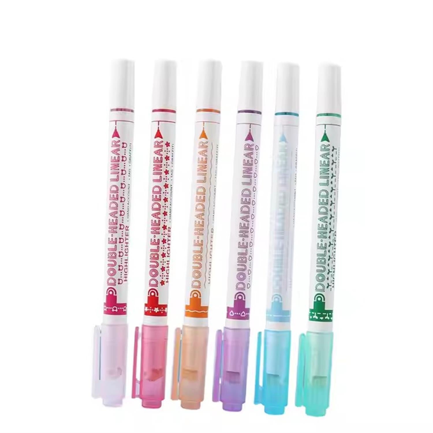 Pack of 6 Double Headed Linear Curved Highlighters