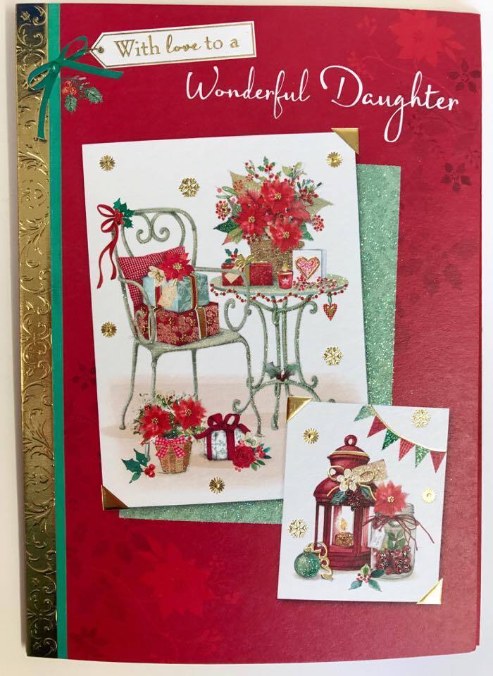 Nice Verse Colourful Glitter New Flower & Gift Christmas Card - DAUGHTER 