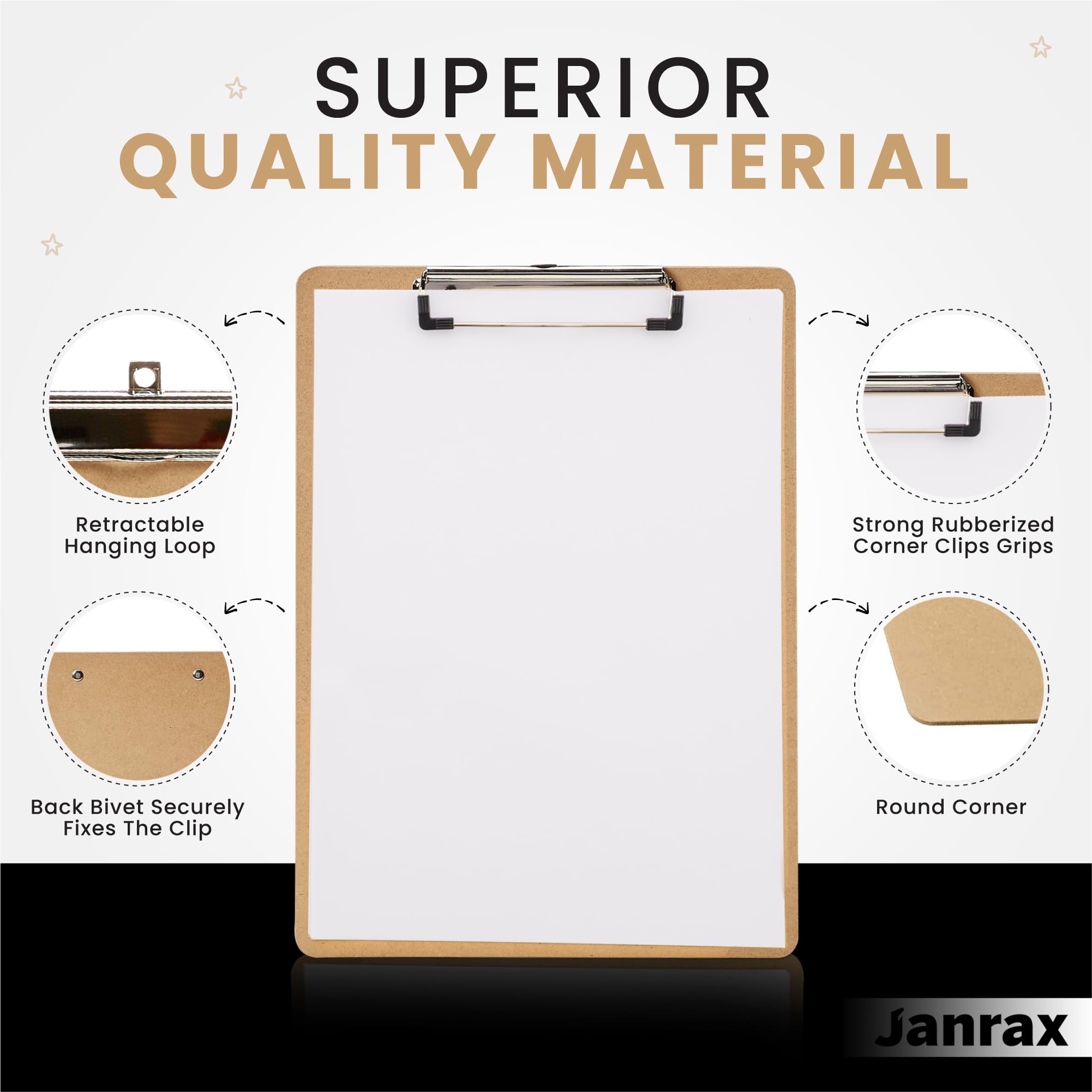 A4 Quality Wooden Clipboard with Hanging Hole