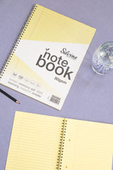 A4+ 100 Pages Twin Wire SEN Yellow Paper Dyslexia Notebook - Lined with Margin