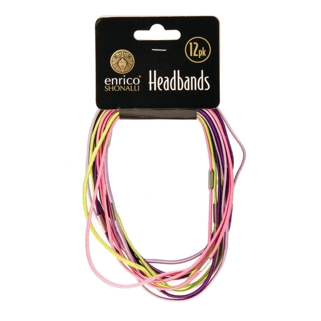 Pack of 12 Multicoloured Enrico Shonalli Shiny Headbands {DC}