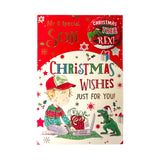 Special Son Christmas Tree Rex Dinosaur Design Christmas Card with Badge
